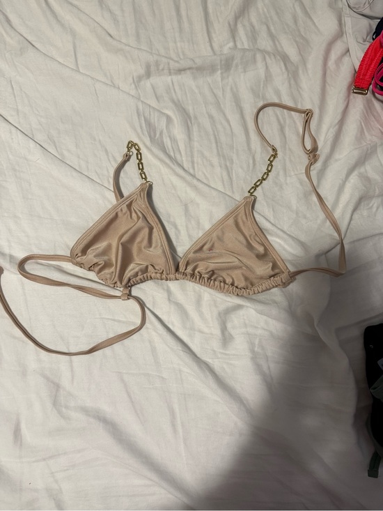 Other - Nude Triangle Bikini Top with Gold Chain Accent